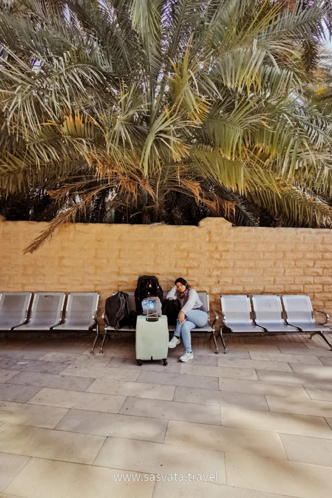 waiting for the bus at Al Ain bus station